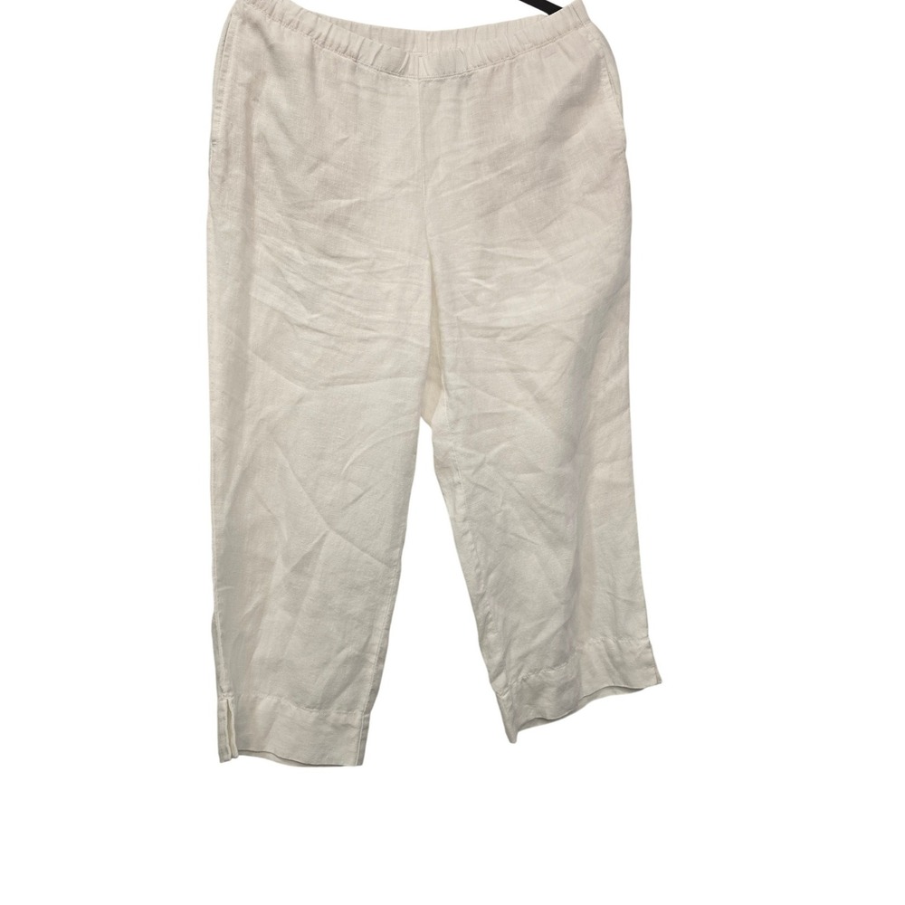 J Jill Love Linen White 100% Linen Crop Pants S Petite Coastal Quiet Luxury